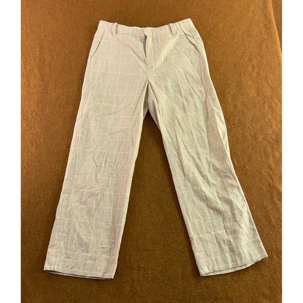 Madewell Womens 10 Tan Plaid Linen Cotton Straight Leg Trousers New